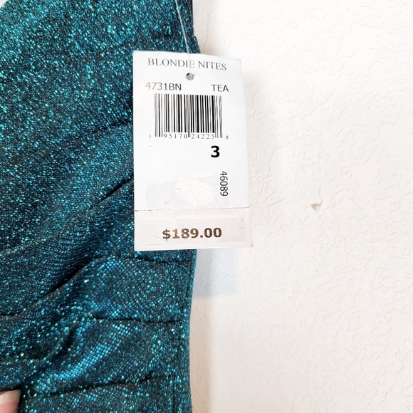 NWT Blondie Nites Juniors Glittered Ruched Strapless Gown in Teal Size 3 - Picture 11 of 13